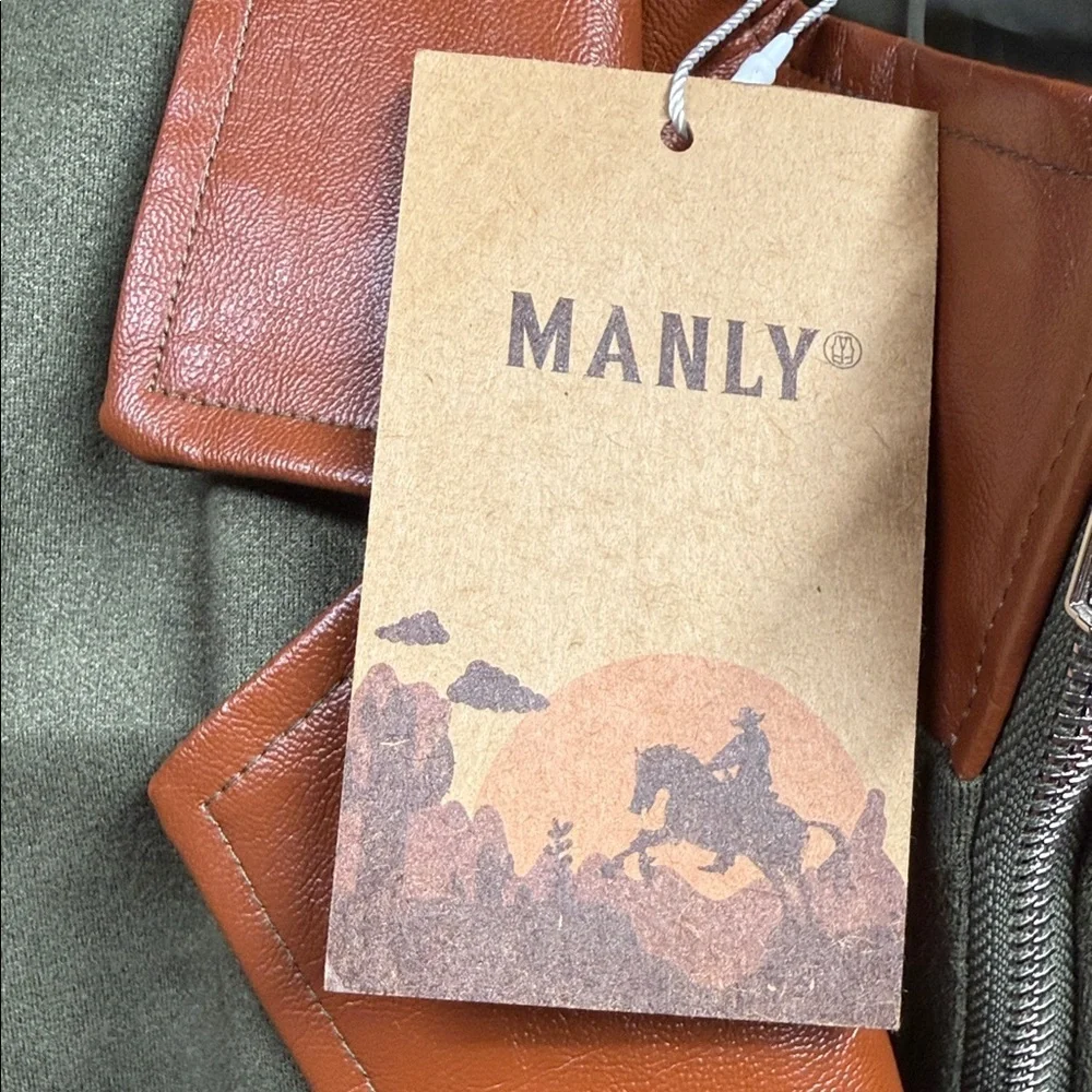 Manley Stylish Olive Blazer with Tan Leather Details